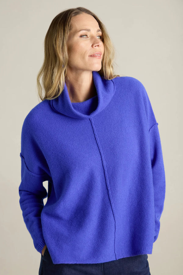 Cobalt Merino Wool Cowl Neck Jumper