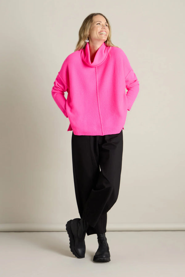 Neon Pink Merino Wool Cowl Neck Jumper